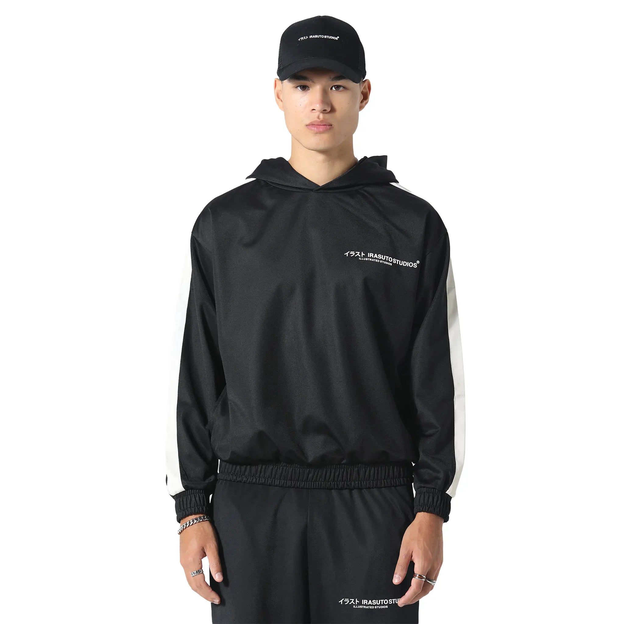 Front View of Irasuto Studios Tricote Black Hoodie 5060615209392